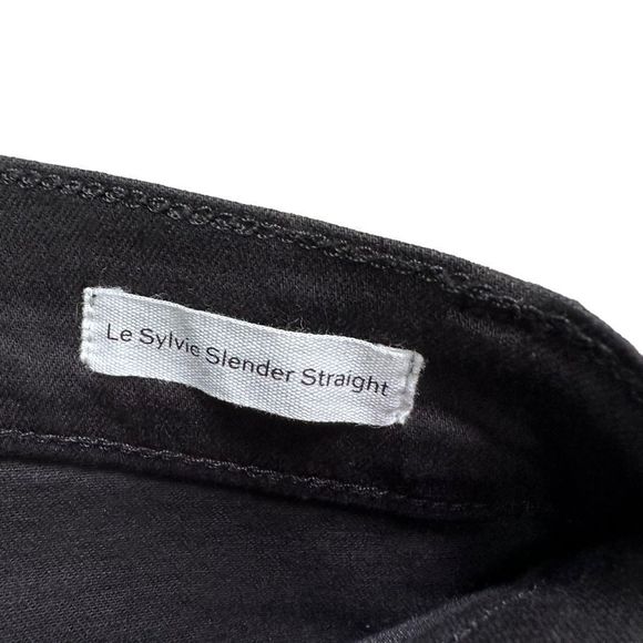 FRAME Le Sylvie Slender Straight black high rise waxed raw hem ankle Jeans - Picture 4 of 9
